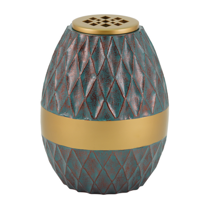 Teal Ribbed Diamond Vase Scattering Urn, Full size adult scattering urn, 8.5 x 7 x 7 in
