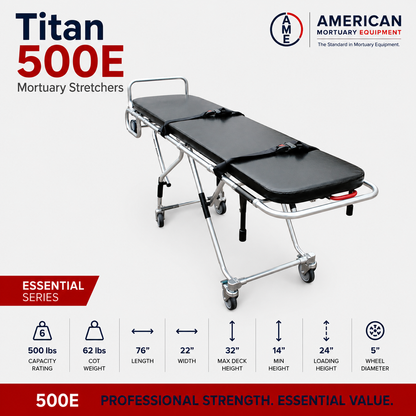 TITAN 500E multi-level mortuary cot, 4-level height adjustment first call funeral stretcher | American Mortuary Coolers