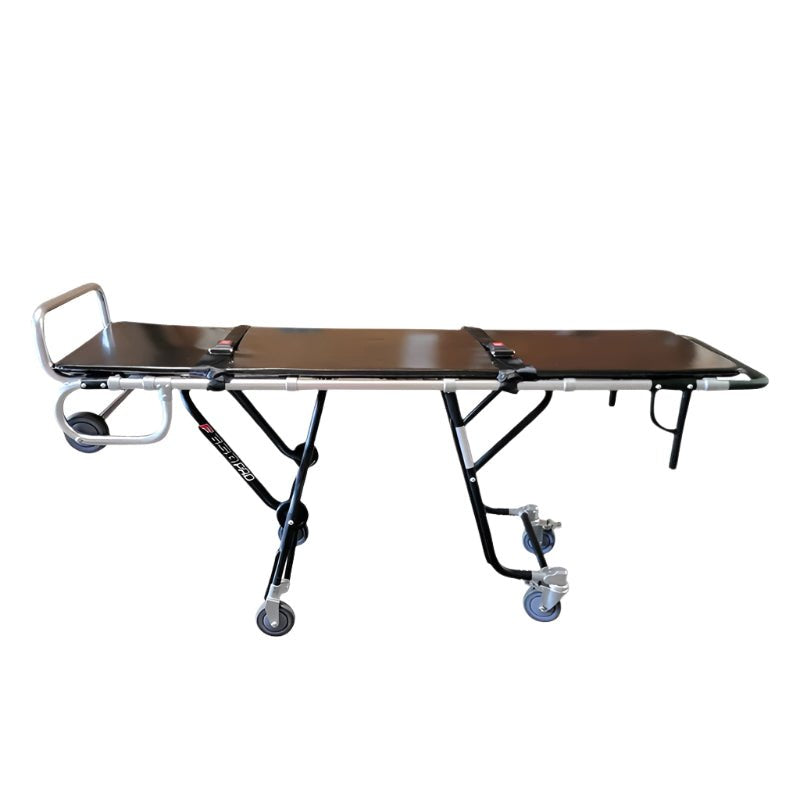 Titan PRO S 650 mortuary cot side profile showing five height levels and anodized aluminum frame