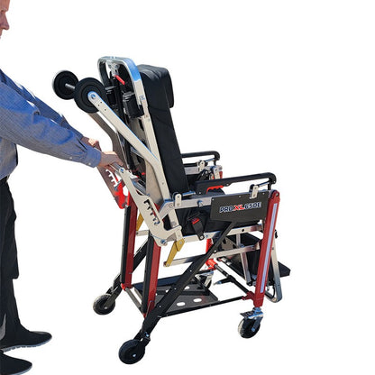 TITAN PRO XL 650E chair stretcher with cushioned PVC mattress and securement straps for residential and healthcare transport