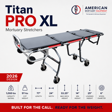 TITAN PRO XL bariatric mortuary cot, 1,000 lb oversized first call removal stretcher front view