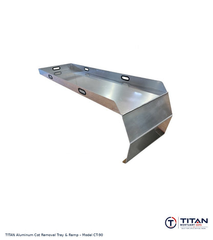 TITAN standard single-cot loading tray with fold-down ramp on a clean white background