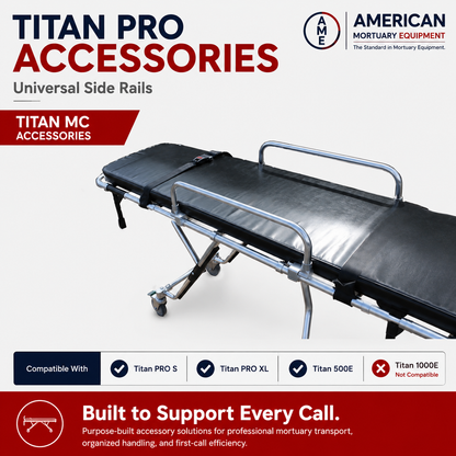 TITAN universal mortuary cot side rail attachment, first call stretcher safety side rails
