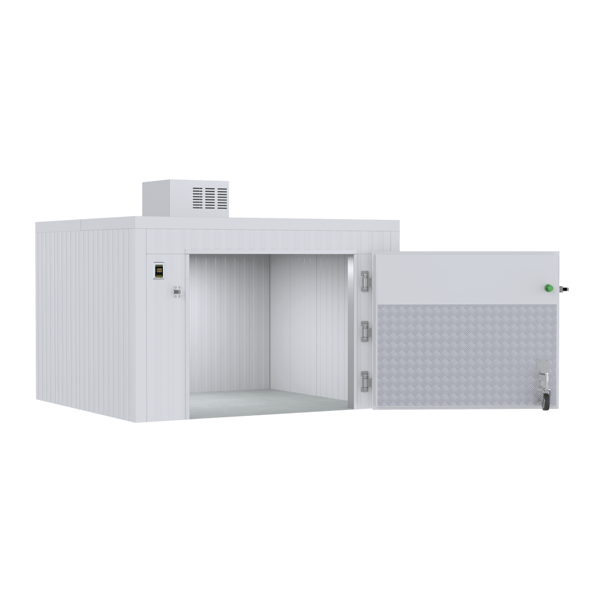 Three mortuary cots rolled in side by side through the TR3 cooler