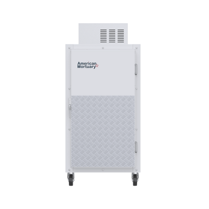 “Upright mortuary cooler with stainless steel construction and multi-body storage design by American Mortuary Coolers — engineered for funeral homes, morgues, and medical examiners.”