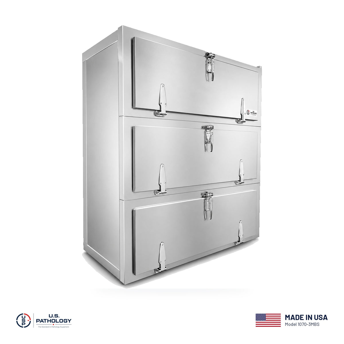 USPE 3-Body Side-Load Vault Morgue Cooler, Model 1070-3MBS, made in the USA, NSF and UL