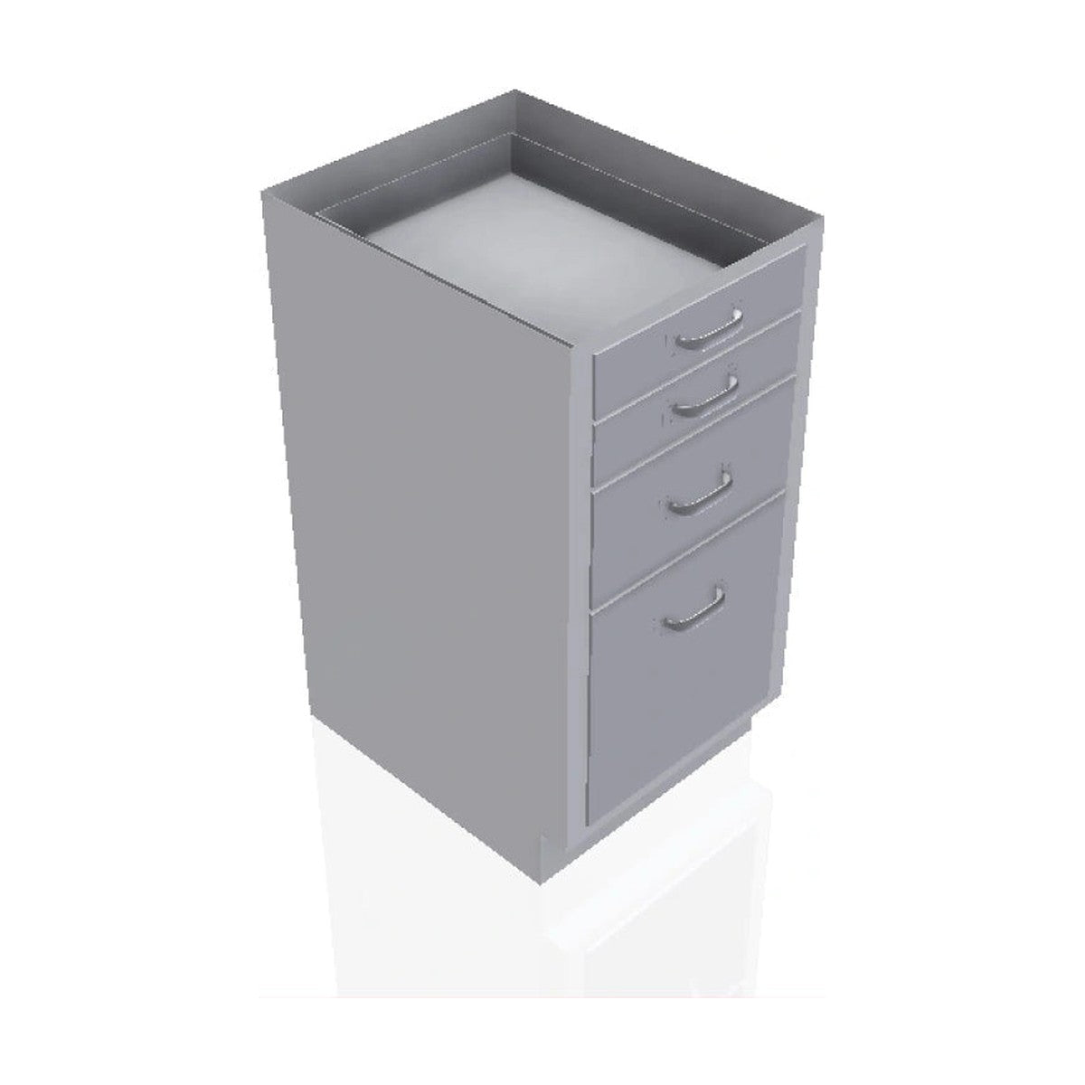 USPE USPE-CW-2362 lab base cabinet with 1 large, 1 medium and 2 small drawers, front perspective view