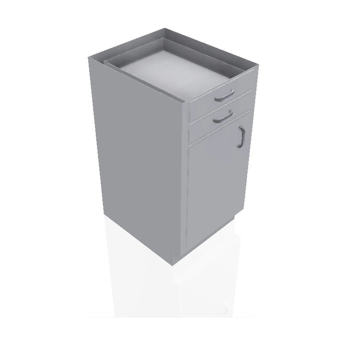 USPE USPE-CW-2364 lab base cabinet with 2 small drawers over 1 cabinet door, front perspective view