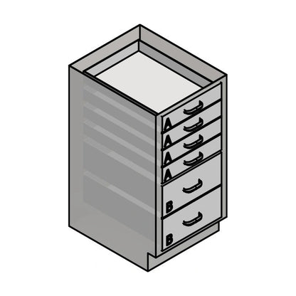 USPE USPE-CW-2369 lab base cabinet with 2 medium and 4 small drawers, line drawing view