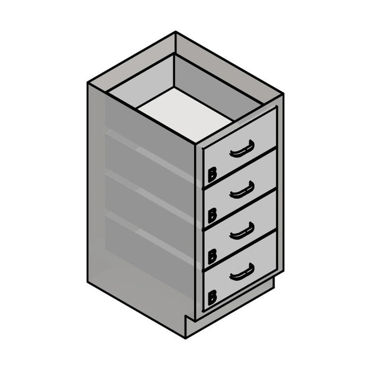 USPE USPE-CW-2371 lab base cabinet with 4 medium drawers, line drawing view