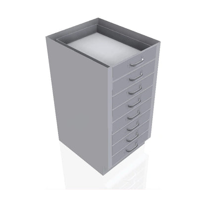 USPE USPE-CW-2373 lab base cabinet with 8 small drawers, front perspective view