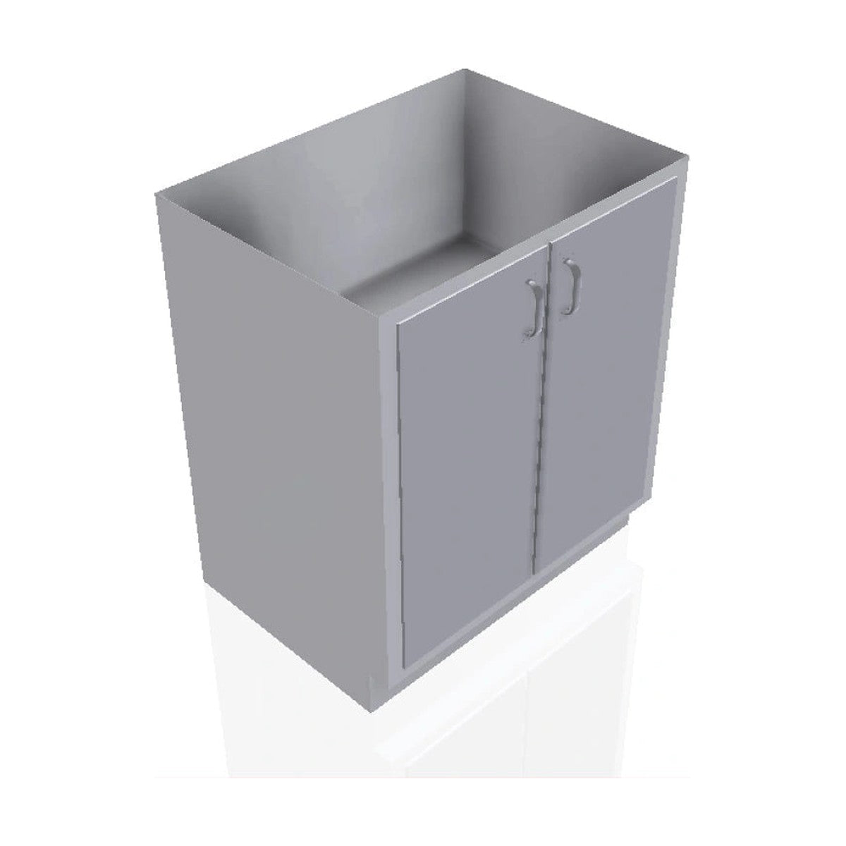 Prep room base cabinet with 2 cabinet doors, front perspective view