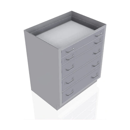 USPE USPE-CW-2381 lab base cabinet with 3 medium and 2 small drawers, front perspective view