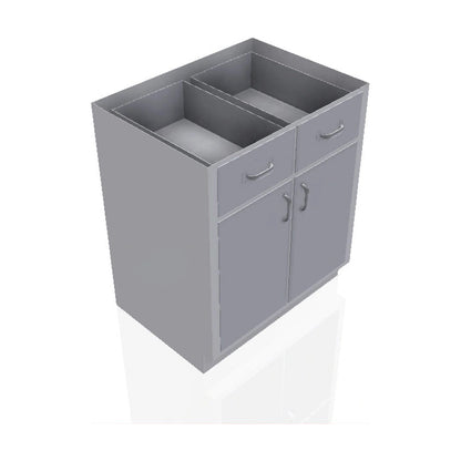 USPE USPE-CW-2385 lab base cabinet with 2 medium drawers over 2 cabinet doors, front perspective view