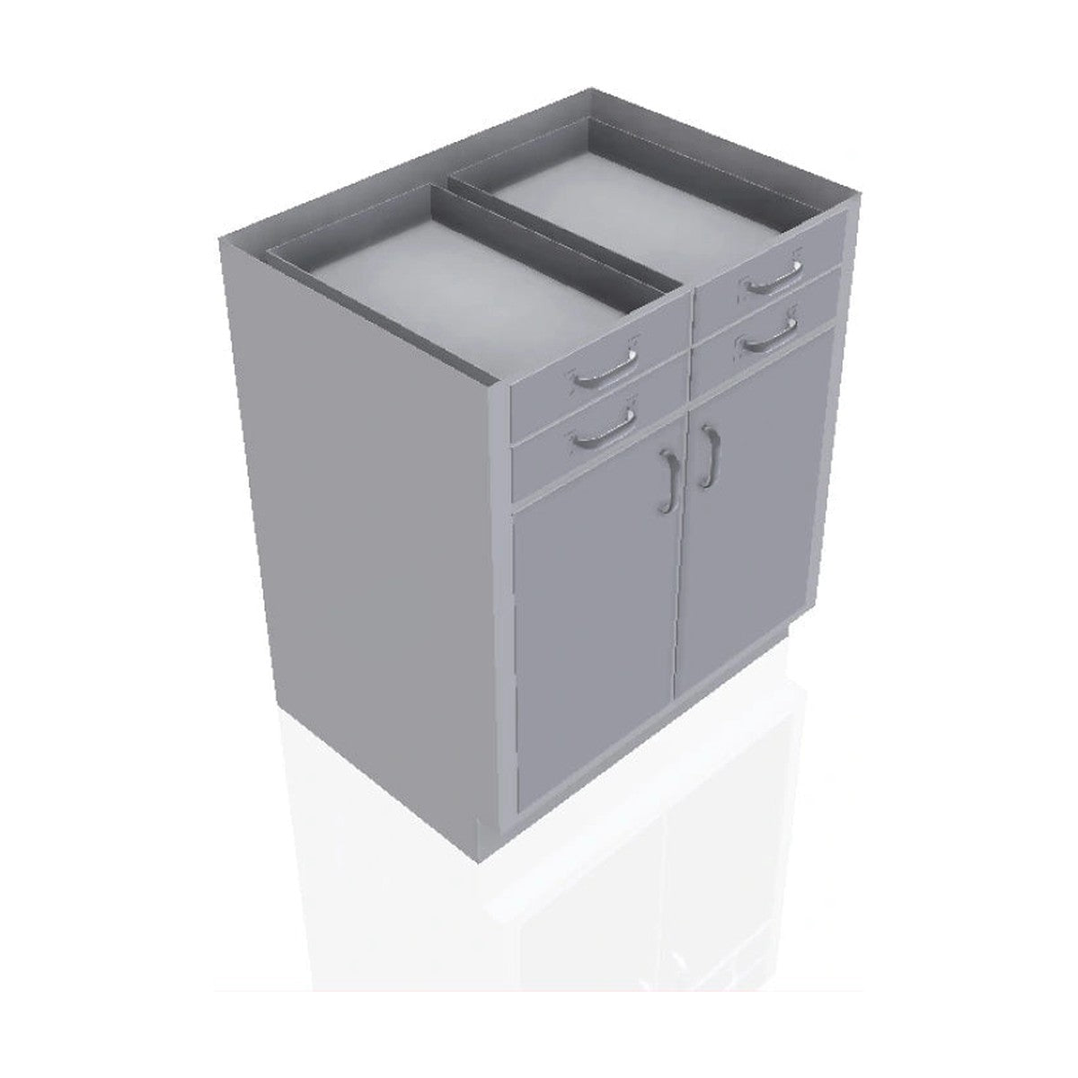 USPE USPE-CW-2387 lab base cabinet with 4 small drawers over 2 cabinet doors, front perspective view