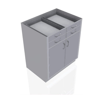 USPE USPE-CW-2387 lab base cabinet with 4 small drawers over 2 cabinet doors, front perspective view