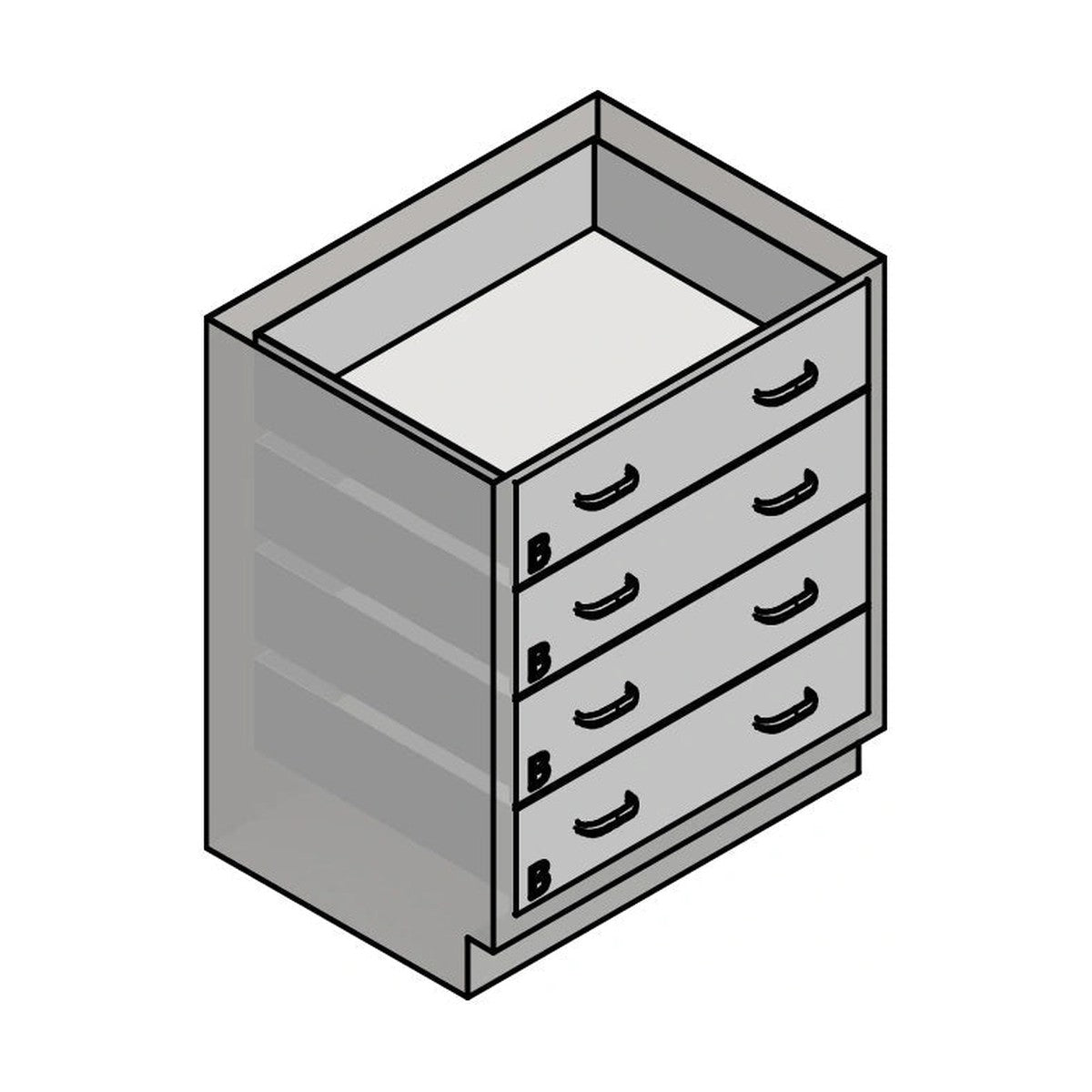USPE USPE-CW-2399 lab base cabinet with 4 full-width medium drawers, line drawing view