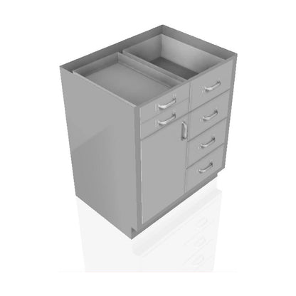USPE USPE-CW-2403 lab base cabinet with 2 small and 4 medium drawers beside 1 cabinet door, front perspective view