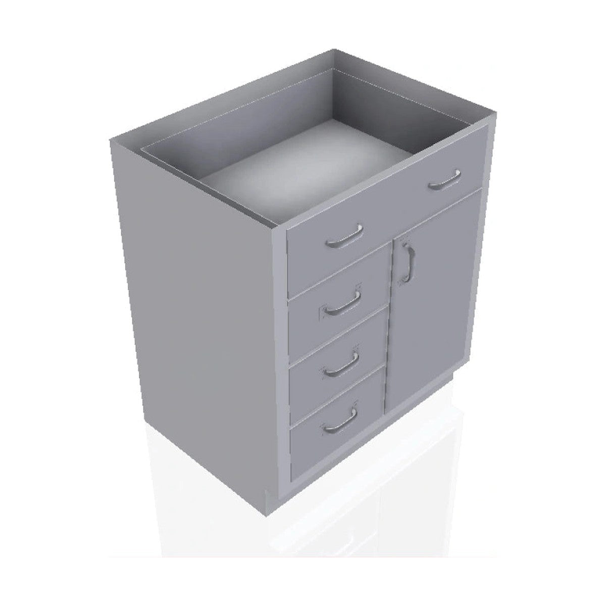 USPE USPE-CW-2405 lab base cabinet with 1 full-width medium top drawer, 3 medium drawers and 1 cabinet door, front perspective view