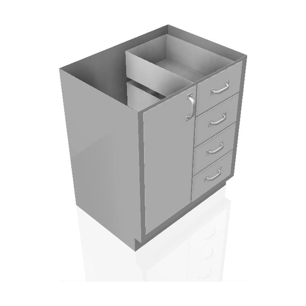 USPE USPE-CW-2409 lab base cabinet with 4 medium drawers beside 1 full-height cabinet door, front perspective view