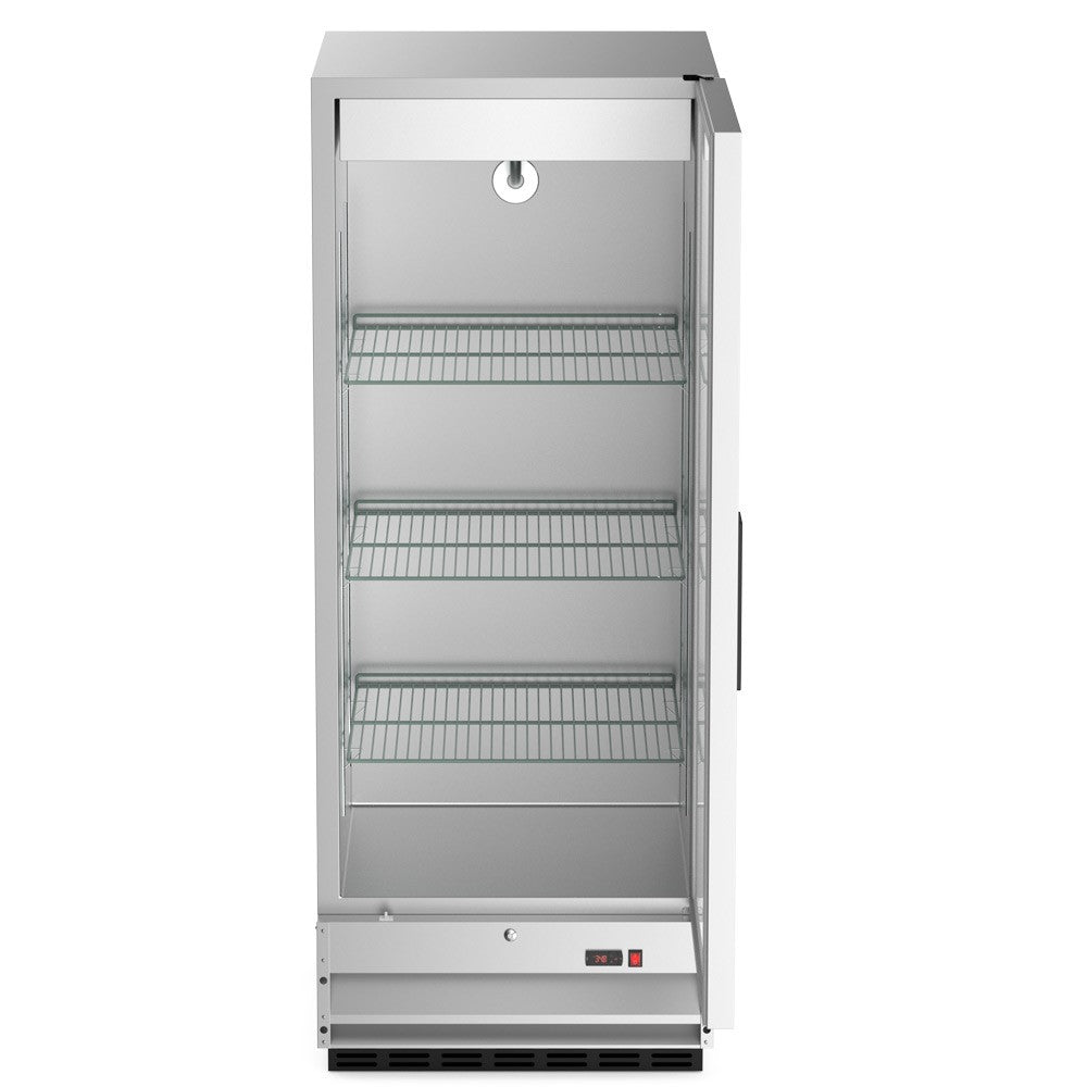 USPE 25" Compact Solid Door Lab Refrigerator, 11 Cu. Ft. (USPE-LR1-25S), doors open interior