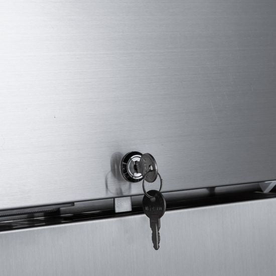 USPE 27" Left-Hinged Top-Mount Lab Refrigerator, 19 Cu. Ft., door lock detail