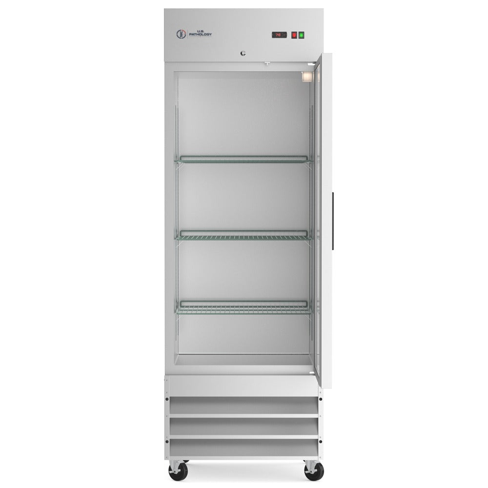 USPE 29" Narrow-Depth Solid Door Lab Refrigerator, 15.6 Cu. Ft. (USPE-LR1-29N), doors open interior