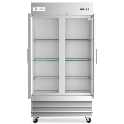 USPE 40" Two-Door Solid Lab Refrigerator, 27.6 Cu. Ft. (USPE-LR2-40S), doors open interior