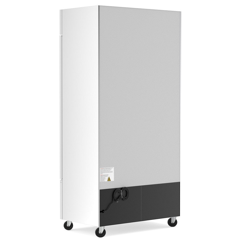 USPE 40" Two-Door Solid Lab Refrigerator, 27.6 Cu. Ft., side and rear view