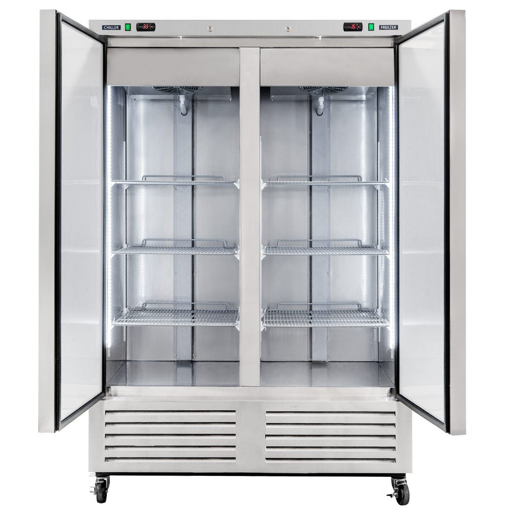 USPE 54" Dual-Temp Lab Refrigerator/Freezer, 42 Cu. Ft. (USPE-LRF2-54), doors open interior