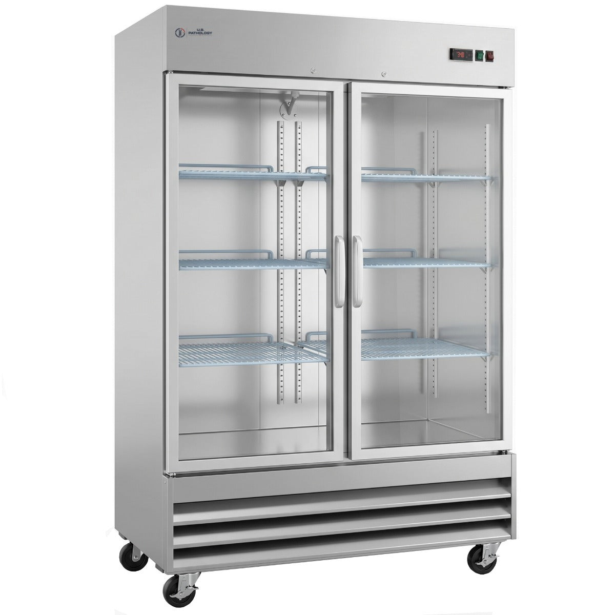USPE 54" Two-Door Glass Lab Refrigerator, 41.3 Cu. Ft., angle view
