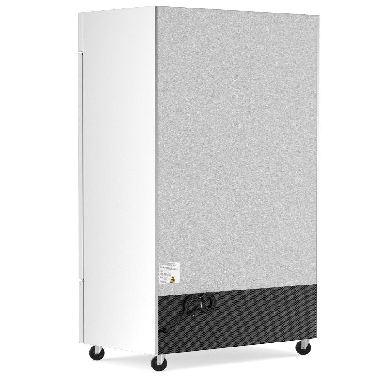 USPE 54" Two-Door Glass Lab Refrigerator, 41.3 Cu. Ft. (USPE-LR2-54G), side and rear view
