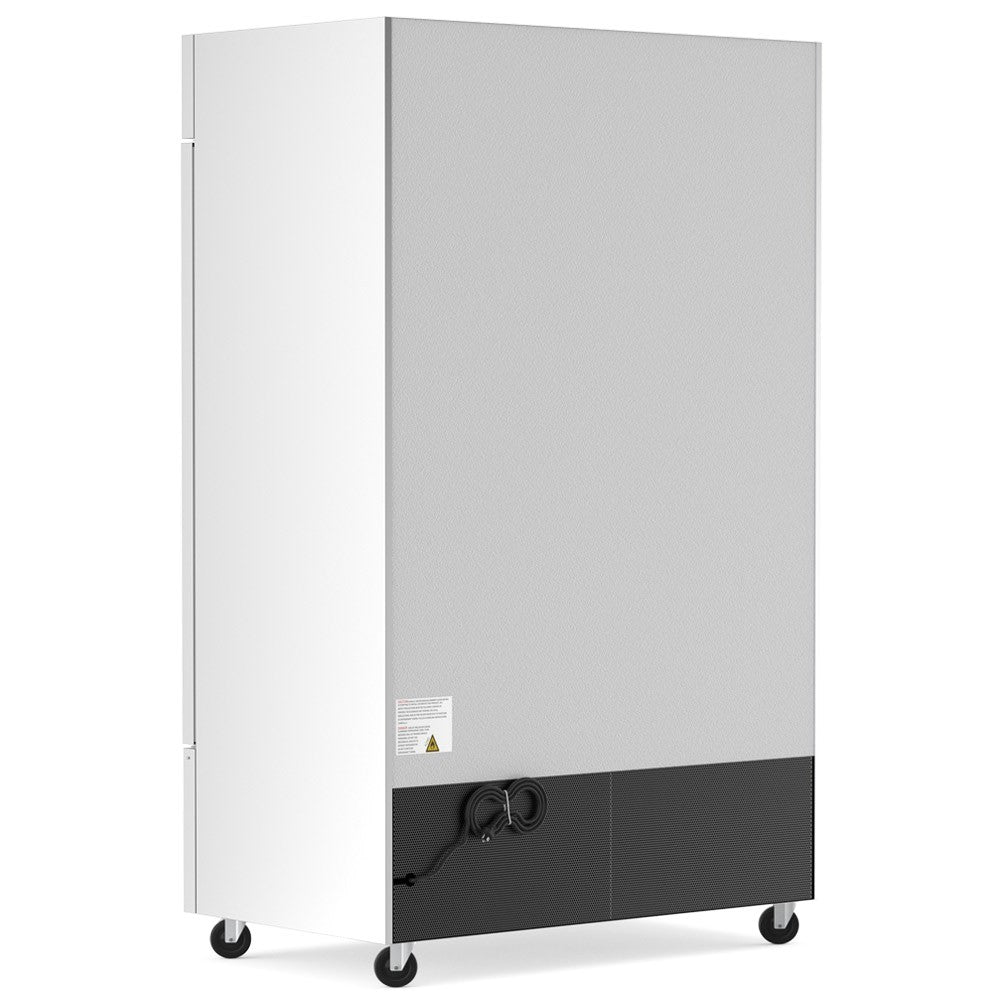 USPE 54" Two-Door Solid Lab Refrigerator, 41.3 Cu. Ft. (USPE-LR2-54S), side and rear view