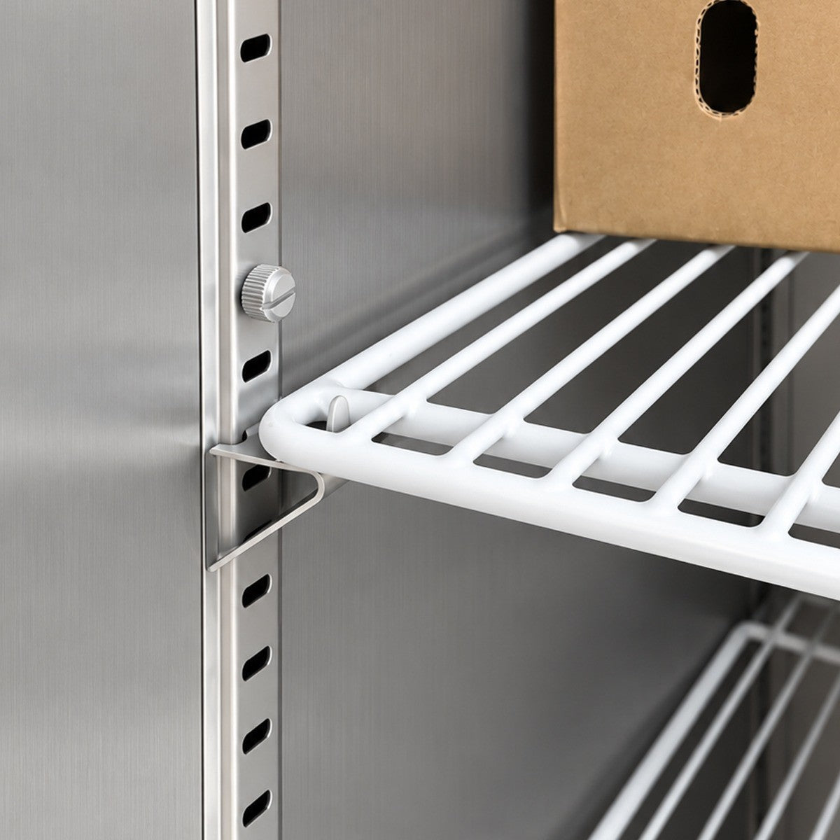 USPE 54" Two-Door Top-Mount Lab Refrigerator, 43 Cu. Ft. (USPE-LR2-54TM), adjustable shelf clip detail