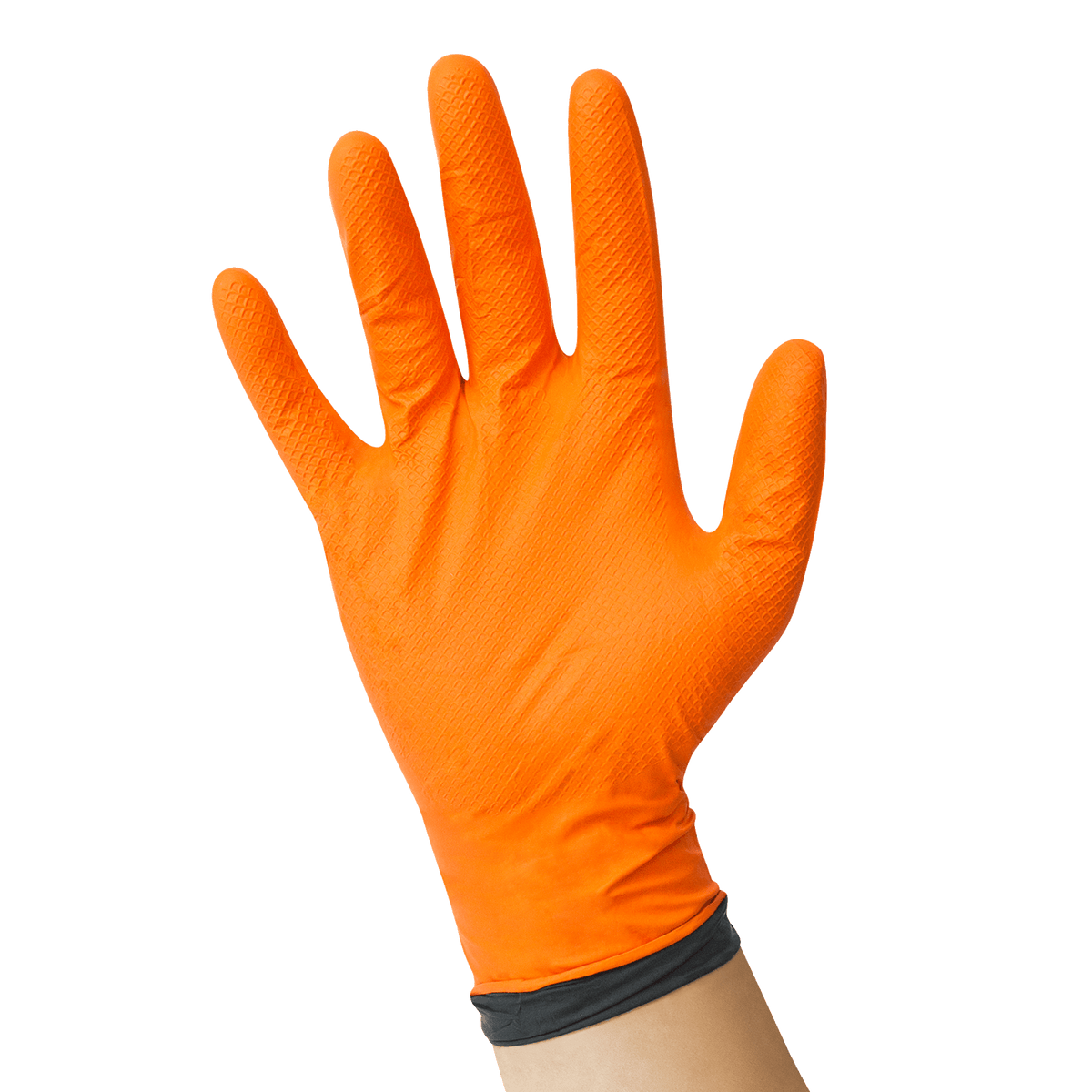 USPE 8 mil orange/black dual-layer nitrile glove, black inside, 12-inch length, powder-free