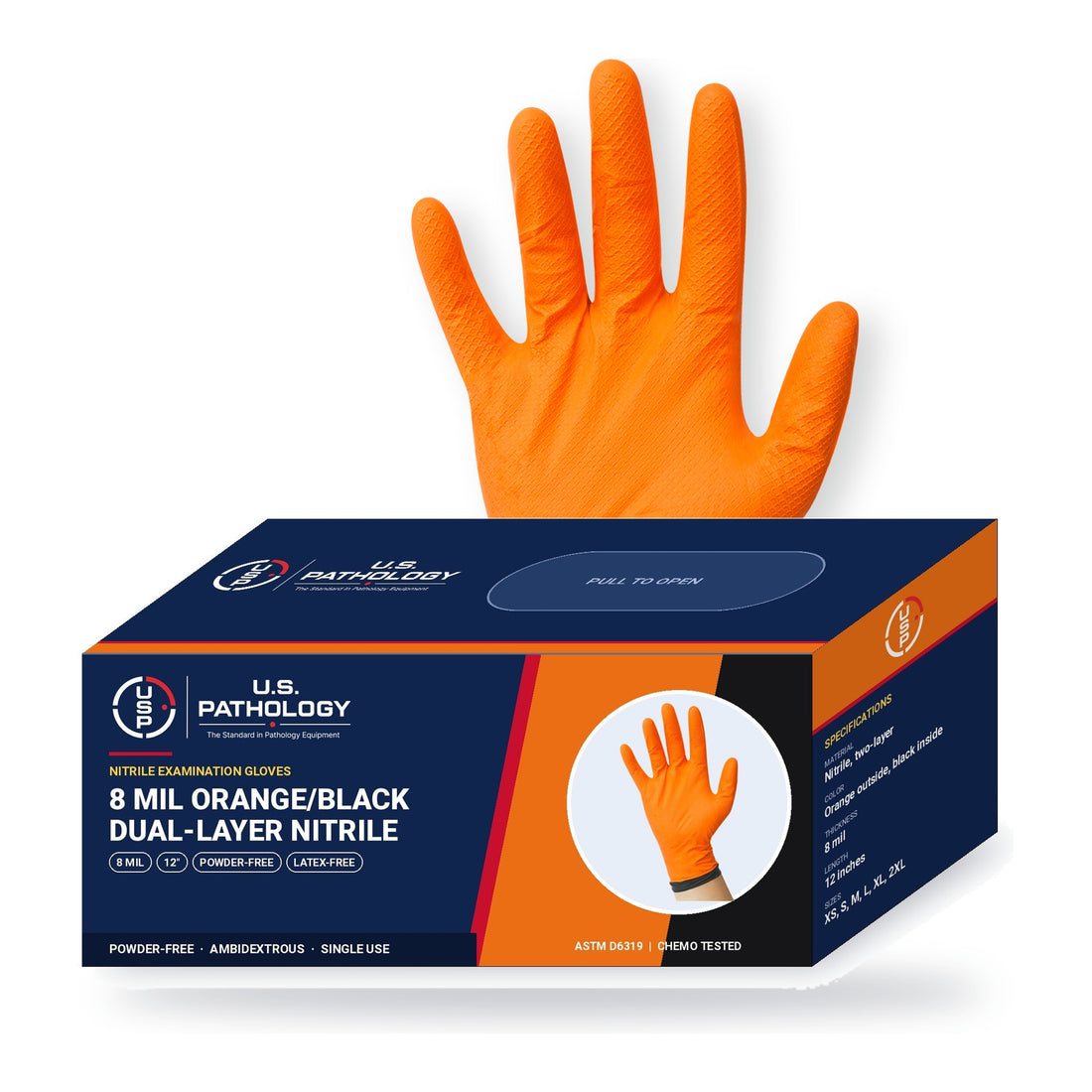 USPE 8 Mil Orange/Black Dual-Layer Nitrile Gloves – Case