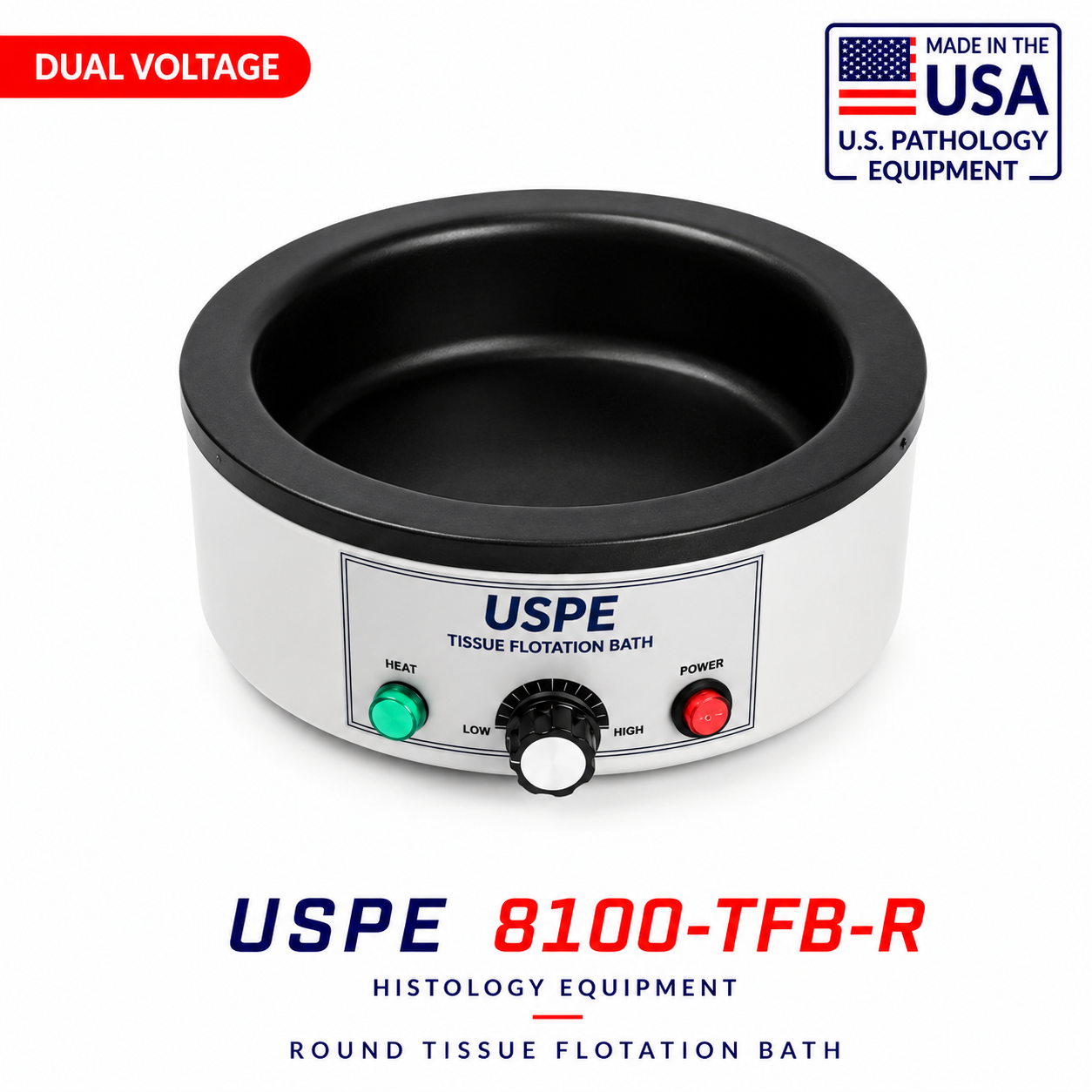 USPE 8100-TFB-R tissue flotation bath with glass lid, 2.3 liter non-stick anti-microbial chamber
