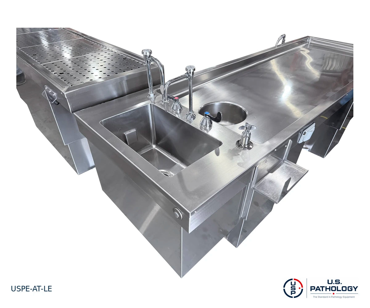 L-Shaped Elevating Autopsy Table, USPE-AT-LE, detail view