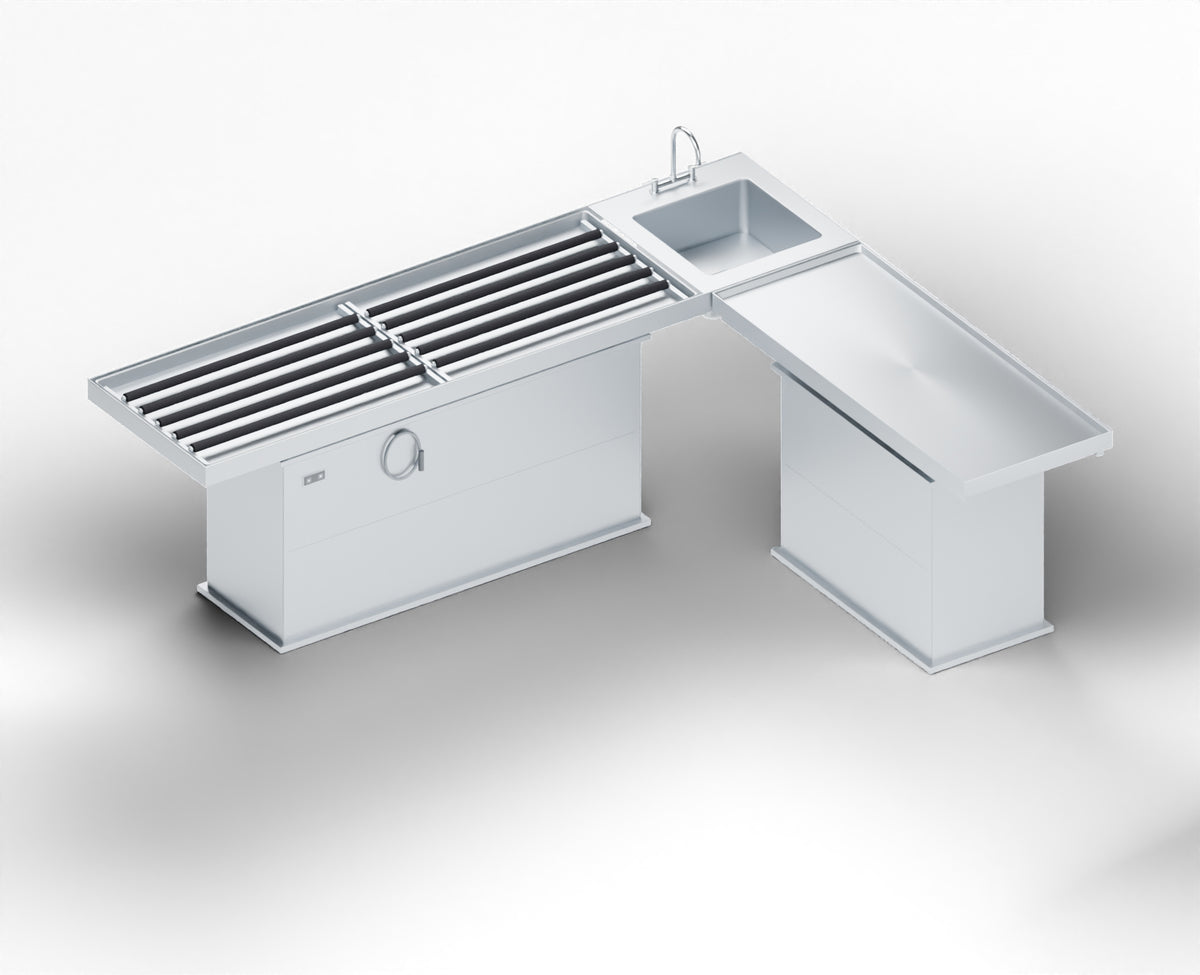 L-Shaped Roller-Transfer Autopsy Table