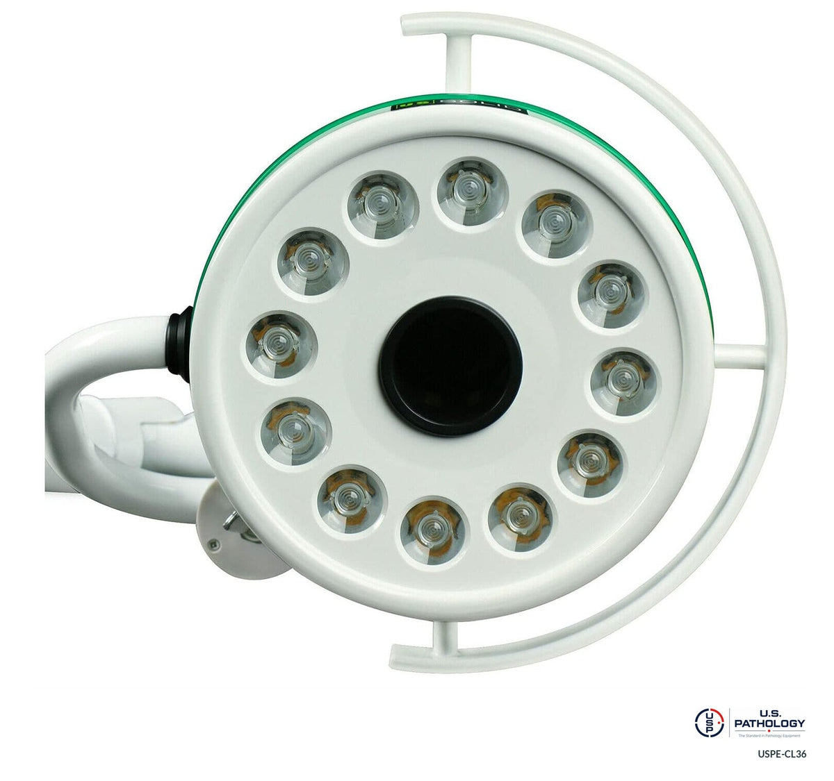 USPE Ceiling-Mounted LED Examination Light, head detail; listing-reference photograph