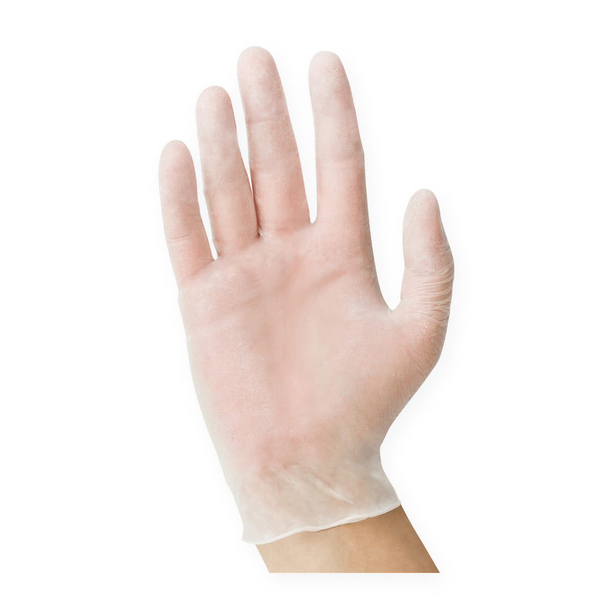 USPE Clear Vinyl Exam Gloves, clear glove, 9.5-inch length, powder-free, sold by the case