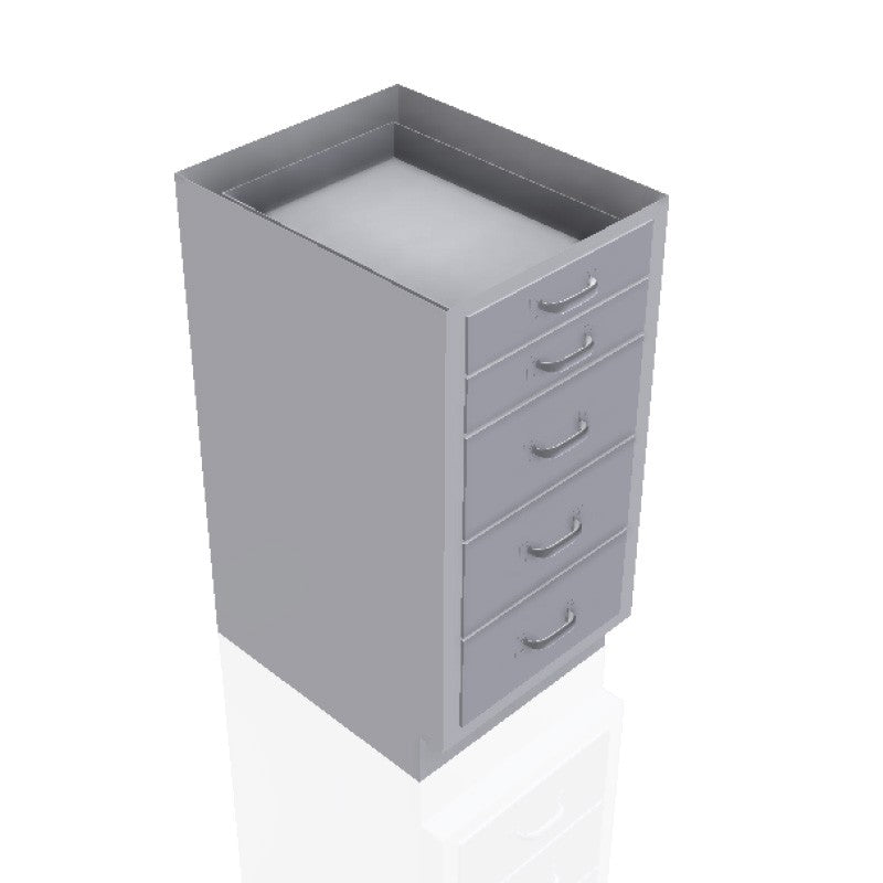 18 in. Stainless Steel Prep Room Base Cabinet: 2 Small Drawers, 3 Medium Drawers