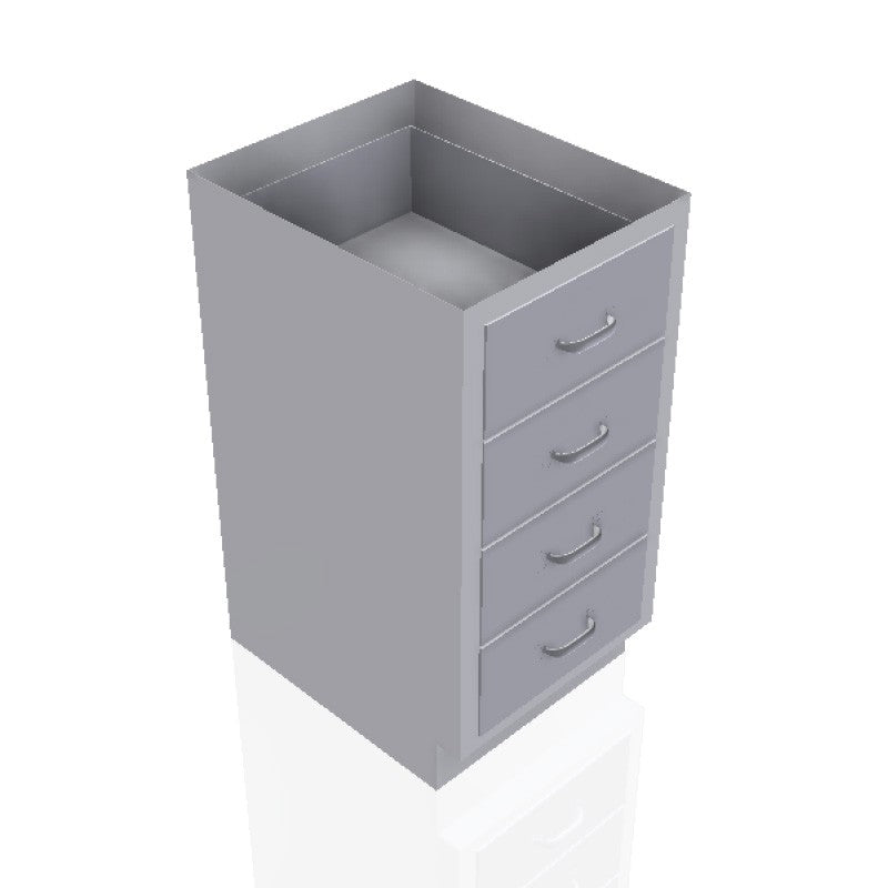 USPE 18 in. Stainless Steel Base Cabinet: 4 Medium Drawers, USPE-CW-B377; configuration reference, supplied build requires review