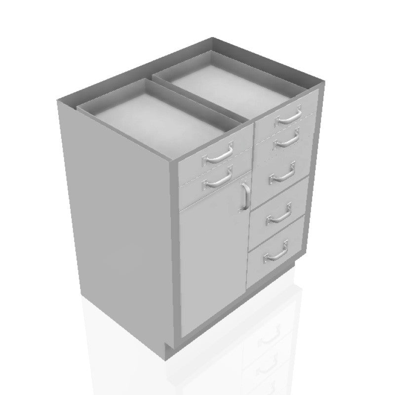 USPE 30 in. Stainless Steel Base Cabinet: 4 Small Drawers, 3 Medium Drawers, Left Door, USPE-CW-B391; configuration reference, supplied build requires review