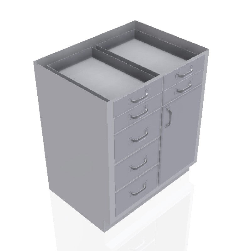 USPE 30 in. Stainless Steel Base Cabinet: 4 Small Drawers, 3 Medium Drawers, Right Door, USPE-CW-B392; configuration reference, supplied build requires review
