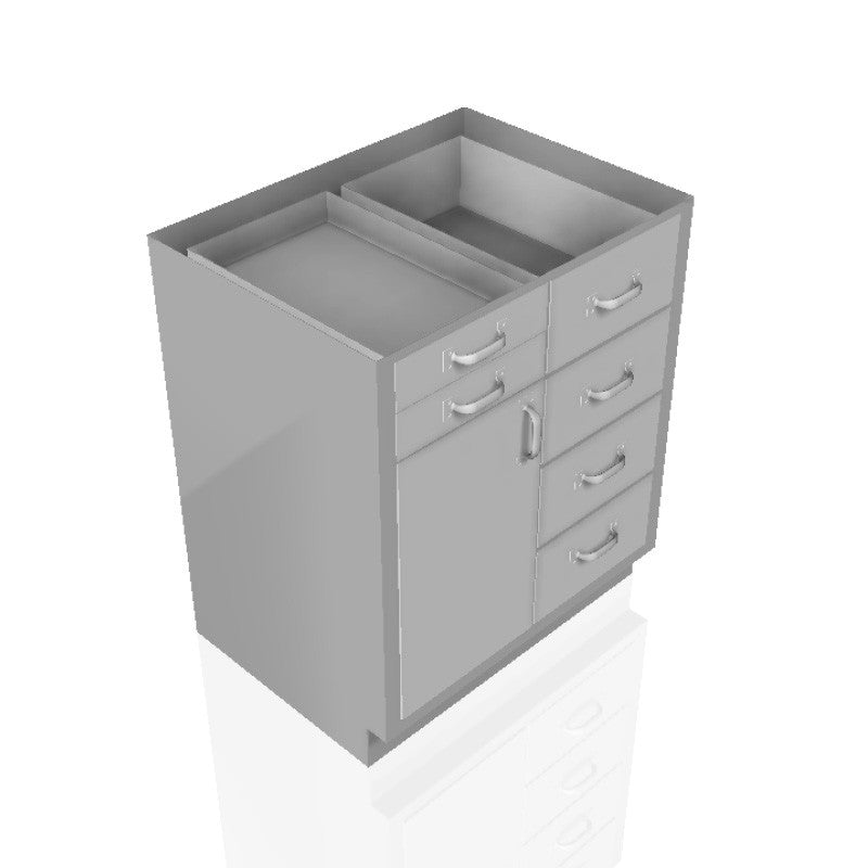 30 in. Stainless Steel Prep Room Base Cabinet: 2 Small Drawers, 4 Medium Drawers, Left Door