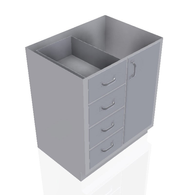 30 in. Stainless Steel Prep Room Base Cabinet: 4 Medium Drawers, Right Door
