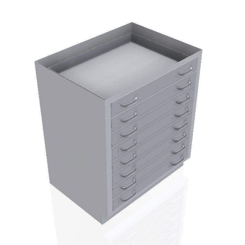 USPE 30 in. Stainless Steel Base Cabinet: 8 Long Small Drawers, USPE-CW-B405; configuration reference, supplied build requires review
