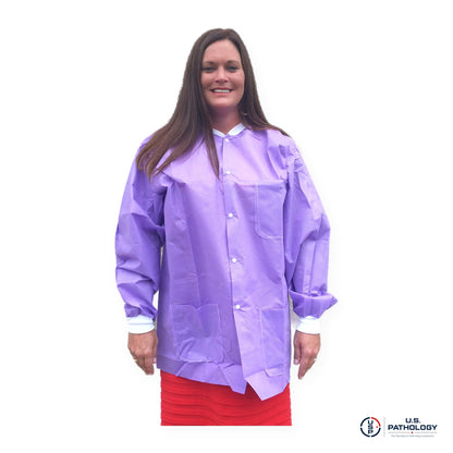 USPE Disposable Embalming Jacket – Hip-Length SMS, 10/Pack – Purple