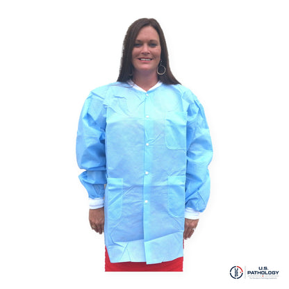 USPE Disposable Embalming Jacket – Hip-Length SMS, 10/Pack – Sky Blue